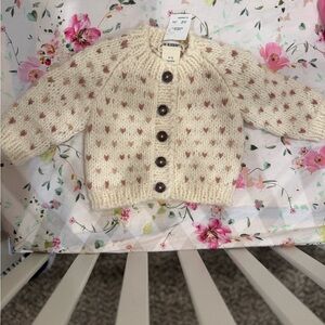 The Blueberry Hill Cream and Brown Baby Cardigan